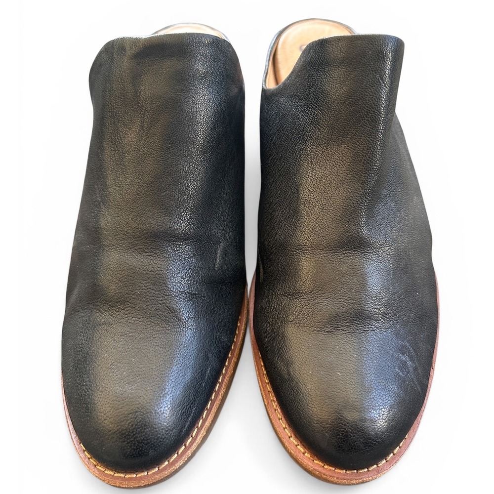 Sofft Leather Mules Women Black Excellent Stacked Block Heel Slip On Shoes